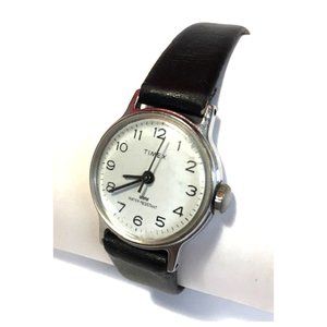 Timex Vintage Ladies Watch Wind-up Petite Black Real Leather Band w/buckle Works